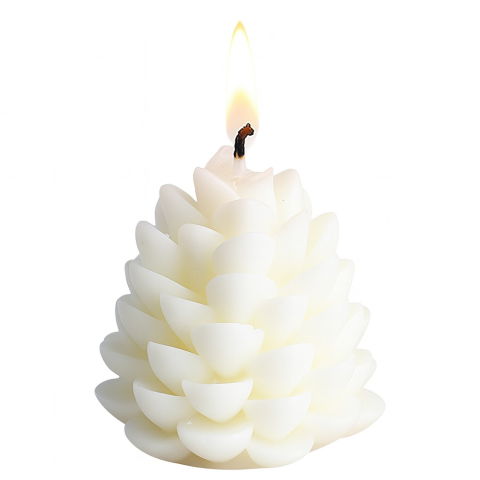 TeoMarket - Lumanare Parfumata de Craciun, Flippy, Model Con de Pin, din Ceara de Soia, Cadou Creativ Handmade de Craciun, 7 x 6.5 x 6.5 cm, Alb