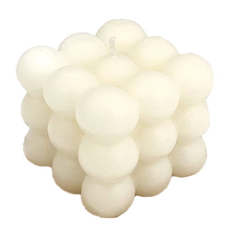 TeoMarket - Lumanare Parfumata, Flippy, din Ceara De Soia, Model Cub, Gradient in 3 Culori Pale, 6x6x6 cm, Aroma de Musetel, Alb