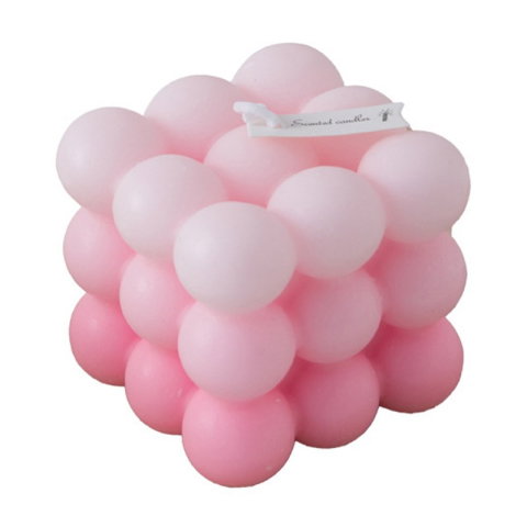 TeoMarket - Lumanare Parfumata, Flippy, din Ceara De Soia, Model Cub, Gradient in 3 Culori Pale, 6x6x6 cm, Aroma de Piersic Alb, Roz