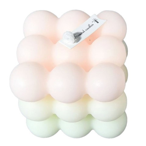 TeoMarket - Lumanare Parfumata, Flippy, din Ceara De Soia, Model Cub, Gradient in 3 Culori Pale, 6x6x6 cm, Aroma de Piersici, Bej