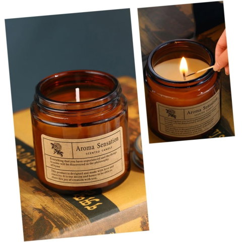 TeoMarket - Lumanare Parfumata, Flippy, Model Borcan Maro, Aroma de Lemn de Santal, din Ceara Vegetala, 6 x 6.5 x 6.5 cm, Maro