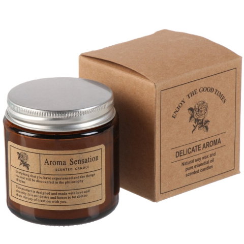 TeoMarket - Lumanare Parfumata, Flippy, Model Borcan Maro, Aroma de Lemn de Santal, din Ceara Vegetala, 6 x 6.5 x 6.5 cm, Maro