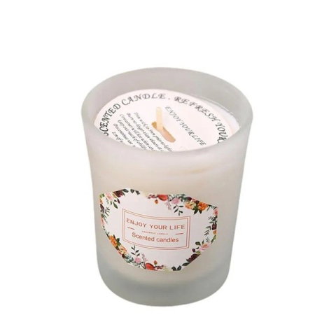 TeoMarket - Lumanare Parfumata, Flippy, Model Pahar Alb Transparent, Aroma de Frezie/Para, din Ceara de Soia, 6.2 x 5.2 cm, Alb