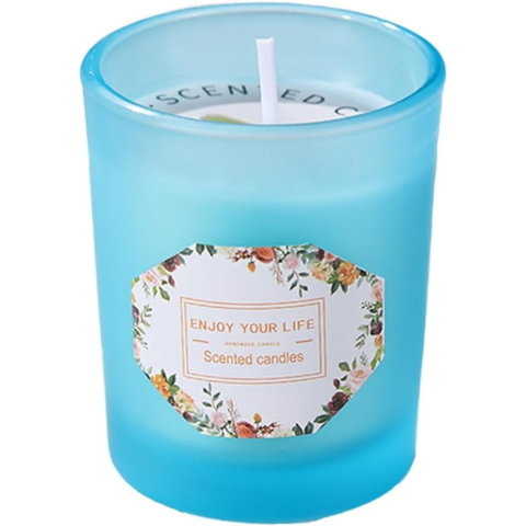 TeoMarket - Lumanare Parfumata, Flippy, Model Pahar Albastru, Aroma de Lime si Busuioc, din Ceara de Soia, 6.2 x 5.2 cm, Albastru