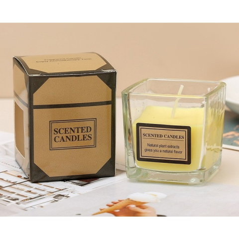 TeoMarket - Lumanare Parfumata, Flippy, Model Pahar Transparent, cu Ulei Esential, 4.8 x 5.4 x 5.5 cm, Aroma de Kaki Japonez, Galben