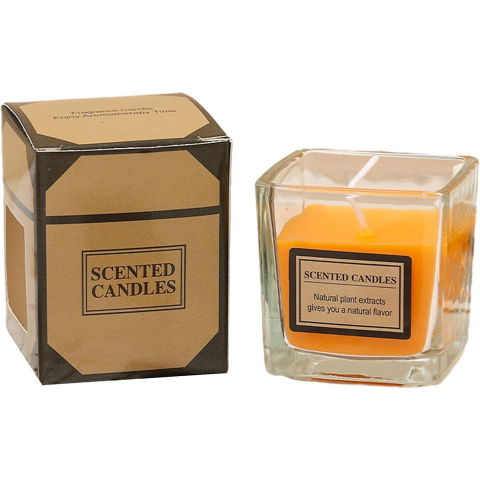 10 - 25 LEI - Lumanare Parfumata, Flippy, Model Pahar Transparent, cu Ulei Esential, 4.8 x 5.4 x 5.5 cm, Aroma de Portocala, Portocaliu