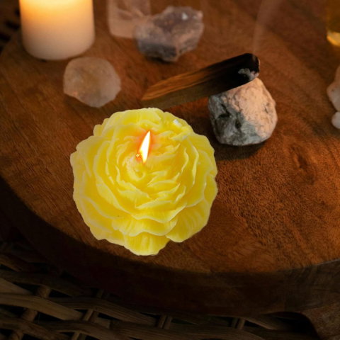 TeoMarket - Lumanare Parfumata, Flippy, Model Trandafir, Ardere 10h, 70 g, 7.5 x 3.5 cm, Parfum de Citrice, Galben