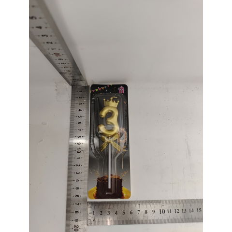 0 - 10 LEI - Lumanare pentru Tort Cifra 3, Model Coroana, Gold, Flippy, Party