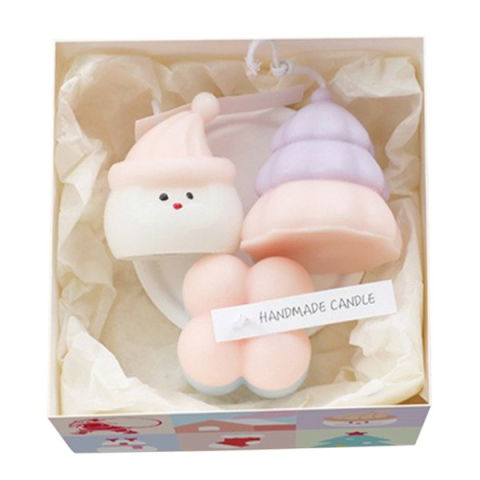 TeoMarket - Lumanari Parfumate de Craciun, Flippy, Gift Box Set cu 3 Lumanari Aromaterapie, 11 x 11 x 7.5 cm, Roz