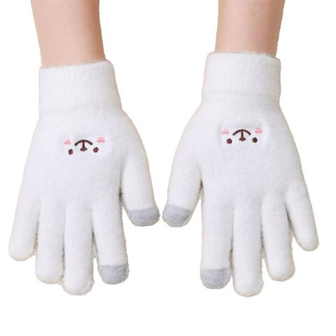 10 - 25 LEI - Manusi Dama, Flippy, Model Fata Zambitoare, Functie Touchscreen (ecran tactil), Material Lana Brodata, Manseta Elastica, Interior Pufos, Marime Universala, Alb