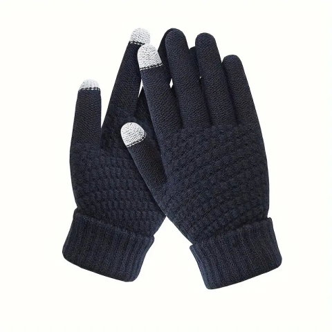 10 - 25 LEI - Manusi de Dama, Flippy, Functie Touchscreen (ecran tactil), Material Acril Tricotat, Manseta Elastica, Interior Catifelat, Marime Universala, Albastru Marin