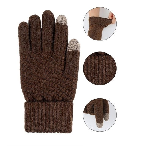 10 - 25 LEI - Manusi de Dama, Flippy, Functie Touchscreen (ecran tactil), Material Acril Tricotat, Manseta Elastica, Interior Catifelat, Marime Universala, Maro