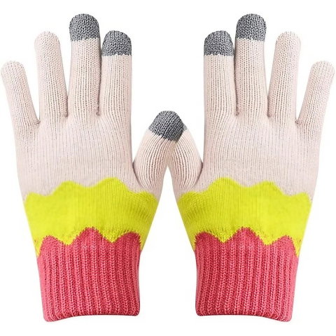 10 - 25 LEI - Manusi de Dama, Flippy, Model Ondulat, Functie Touchscreen (ecran tactil), Material Acril Tricotat, Manseta Elastica, Interior Catifelat, Marime Universala, Galben/Roz
