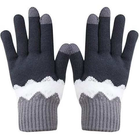 10 - 25 LEI - Manusi de Dama, Flippy, Model Ondulat, Functie Touchscreen (ecran tactil), Material Acril Tricotat, Manseta Elastica, Interior Catifelat, Marime Universala, Gri/Alb