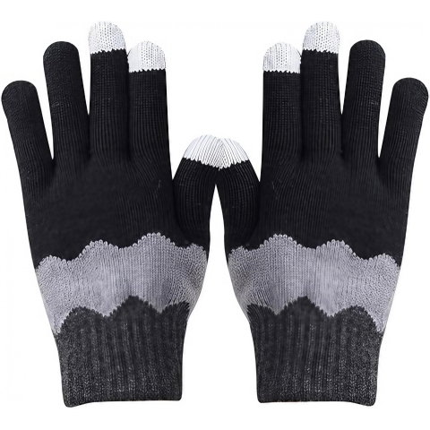 10 - 25 LEI - Manusi de Dama, Flippy, Model Ondulat, Functie Touchscreen (ecran tactil), Material Acril Tricotat, Manseta Elastica, Interior Catifelat, Marime Universala, Negru/Gri