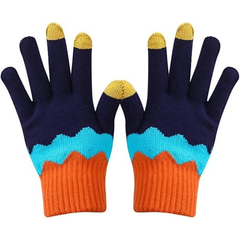 10 - 25 LEI - Manusi de Dama, Flippy, Model Ondulat, Functie Touchscreen (ecran tactil), Material Acril Tricotat, Manseta Elastica, Interior Catifelat, Marime Universala, Portocaliu/Albastru