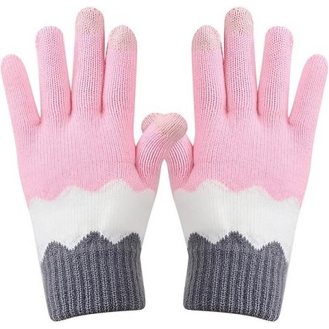 10 - 25 LEI - Manusi de Dama, Flippy, Model Ondulat, Functie Touchscreen (ecran tactil), Material Acril Tricotat, Manseta Elastica, Interior Catifelat, Marime Universala, Roz/Gri