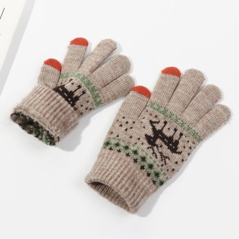 10 - 25 LEI - Manusi de Dama, Flippy, Model Ren, Functie Touchscreen (ecran tactil), Material Acril Tricotat, Manseta Elastica, Interior Catifelat, Marime Universala, Kaki