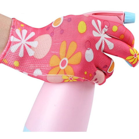 TeoMarket - Manusi de Gradinarit, Flippy, din Nailon, Marime Universala 20 cm, Model Inflorat, Antiderapante, Multicolor