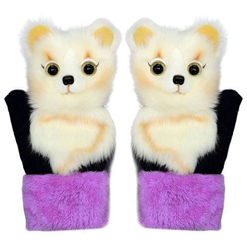 Perne Voiaj, Paturi si Textile - Manusi de Plus pentru Copii, Flippy, de Iarna, Groase, Moi, Calduroase, Model Animat Vulpe Alba