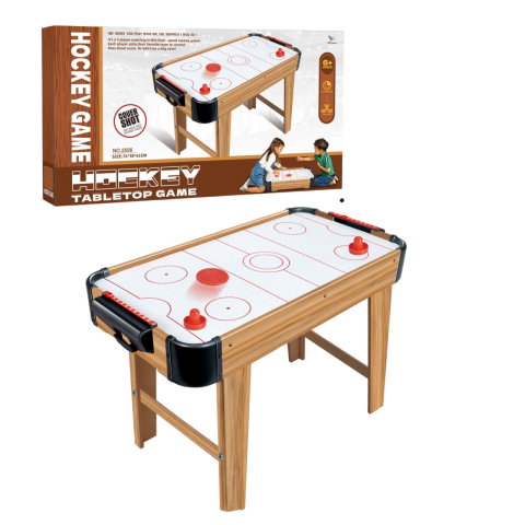 TeoMarket - Masa Air Hockey Graffiti cu Picioare Lungi, Flippy, Lemn, 2 Pucuri, Tabela Scor, 2 Impingatoare, 76x38x61 cm, Maro