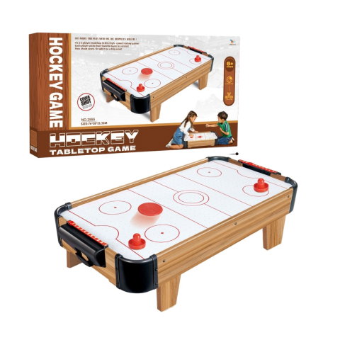 TeoMarket - Masa Air Hockey Graffiti cu Picioare Scurte, Flippy, Lemn, 2 Pucuri, Tabela Scor, 2 Impingatoare, 76x38x21.5 cm, Maro