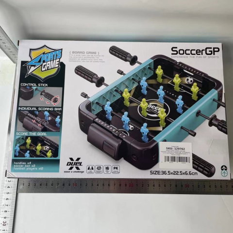 Import - Masa de Fotbal cu Teren si 12 Jucatori Flippy, 4 Manere, 2 Mingi, cu Tablou Scor, din ABS, 36.5x22.5x6.6 cm, Design Multicolor, pentru Copii/ Adulti