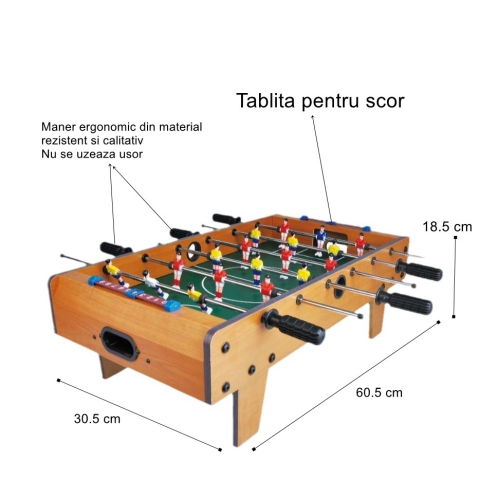 TeoMarket - Masa de Fotbal cu Teren si 18 Jucatori Flippy, 6 Manere, cu Tablou pentru Scor, din Metal, Lemn si ABS, 60.5 x 30.5 x 18.5 cm, cu Picioare, pentru copii/adulti