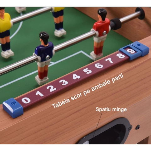 Import - Masa de Fotbal cu Teren si 18 Jucatori Flippy, 6 Manere, cu Tablou pentru Scor, din Metal, Lemn si ABS, 69 x 36.5 x 23 cm, cu Picioruse, pentru copii/adulti