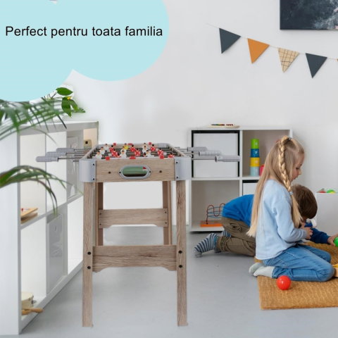 Import - Masa de Fotbal cu Teren si 18 Jucatori Flippy, 6 Manere, cu Tablou pentru Scor, din Metal, Lemn si ABS, 70 x 36 x 64 cm, cu Picioare, pentru copii/adulti, Gri