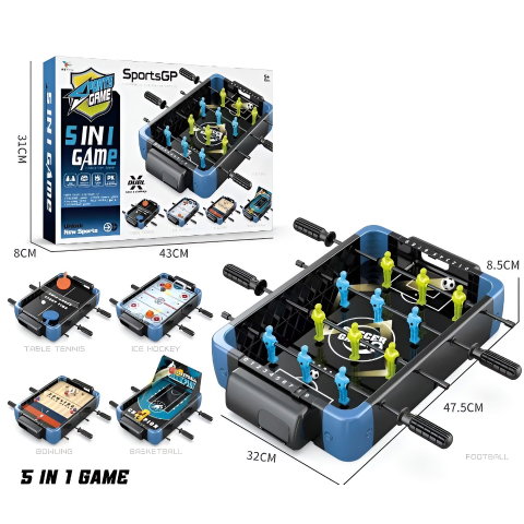 Import - Masa de Joc 5in1 Flippy, cu Teren Schimbabil de Fotbal, Basket, Bowling, Curling si Hockey, cu Tablou Scor, din ABS, 47.5x32x8.5 cm, Design Multicolor, pentru Copii/ Adulti