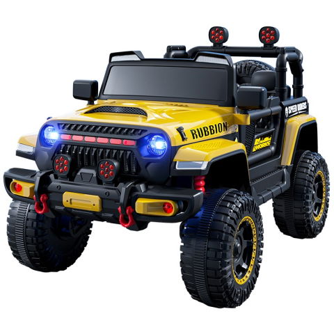 Import - Masina Electrica pentru Copii, Flippy, Off-Road, Conectare Bluetooth, telecomanda, Tractiune Spate, Lumina Intermitenta, Baterie 12V 7Ah, 120 x 63 x 68cm, Galben