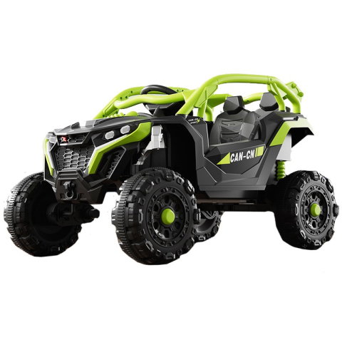 TeoMarket - Masina Electrica pentru Copii, Flippy, Tip Buggy/UTV Off-Road Dual Drive, Conectare Bluetooth, Telecomanda, Lumina Intermitenta si Muzica, Baterie 380*2, 6V 7Ah, 97 x 62 x 58 cm, Verde Negru