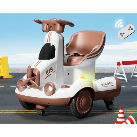 Import - Masinuta Electrica, Flippy, pe 4 Roti, cu Telecomanda, Lumini Led si Muzica, +2 ani, Inaltime Reglabila, Maro