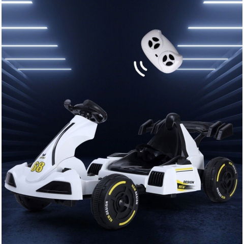 Import - Masinuta Electrica Flippy, Tip Kart, cu Telecomanda, Dimensiune Reglabila, 2 Viteze, Sistem de Lumini si Sunet, Pentru Copii intre 1.2 - 1.6 Inaltime, 105 x 55 x 50 cm, Alb