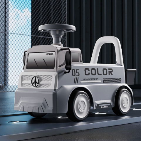 Masinute, Triciclete si Masinute Electrice - Mașinuță pentru copii, Flippy, 3 ani, Model Camion, Sport, Claxon, Cutie Depozitare, 62x26x40 cm, Gri