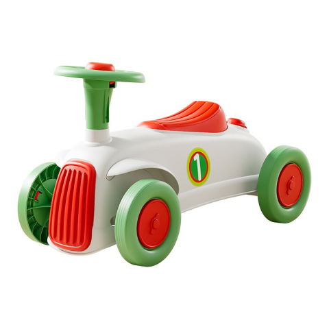 TeoMarket - Masinuta Ride-On Flippy, cu Sistem Anti-Rasturnare, Claxon pe Volan, 1-6 Ani, 60 x 28 x 34 cm, Alb-Verde
