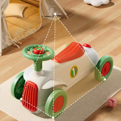 TeoMarket - Masinuta Ride-On Flippy, cu Sistem Anti-Rasturnare, Claxon pe Volan, 1-6 Ani, 60 x 28 x 34 cm, Alb-Verde