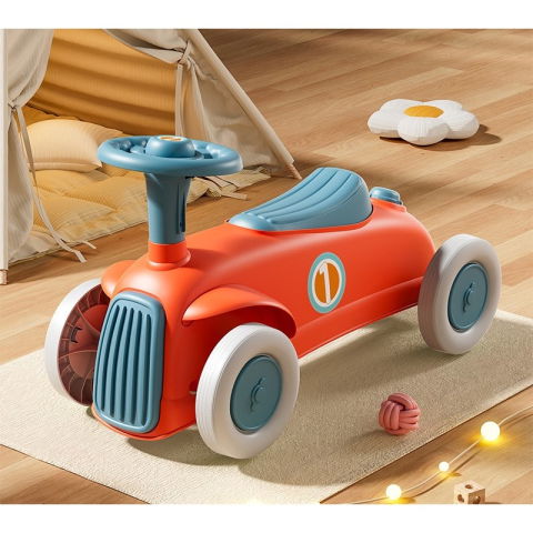 Import - Masinuta Ride-On Flippy, cu Sistem Anti-Rasturnare, Claxon pe Volan, 1-6 Ani, 60 x 28 x 34 cm, Rosu-Albastru