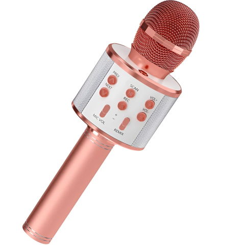 Import - Microfon Karaoke, Flippy, pentru Copii, Bluetooth, Boxa Incorporata, Compatibil cu Orice Smartphone, Acumulator Integrat, Multifunctional, Rose Gold