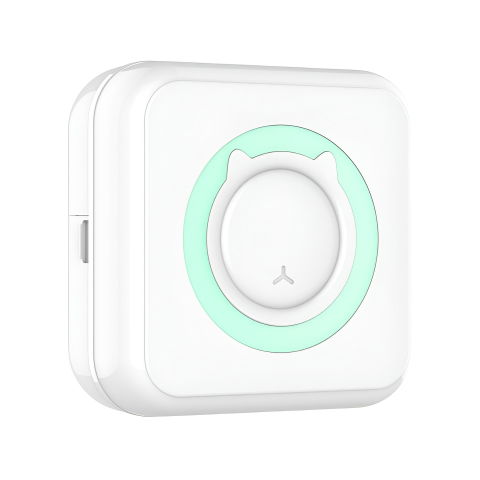 Import - Mini Imprimanta Foto Portabila, Flippy, 5 Role de Hartie Termica, 5 Role Autocolante, 3 Role Colorate, Pixuri, Incarcare USB, Model Pisica, Alb Verde