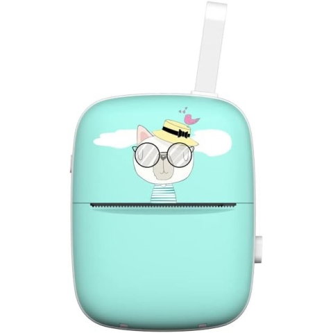 Best deals - Mini Imprimanta Foto Portabila, Flippy, Incarcare USB, Bluetooth, Model Pisica, Print Alb-Negru, Albastru