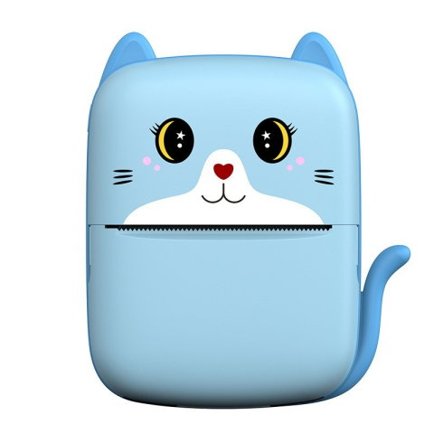 Best deals - Mini Imprimanta Foto Portabila, Flippy, Incarcare USB, Bluetooth, Model Pisicuta, Print Alb-Negru, Albastru