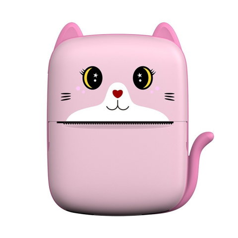 Best deals - Mini Imprimanta Foto Portabila, Flippy, Incarcare USB, Bluetooth, Model Pisicuta, Print Alb-Negru, Roz