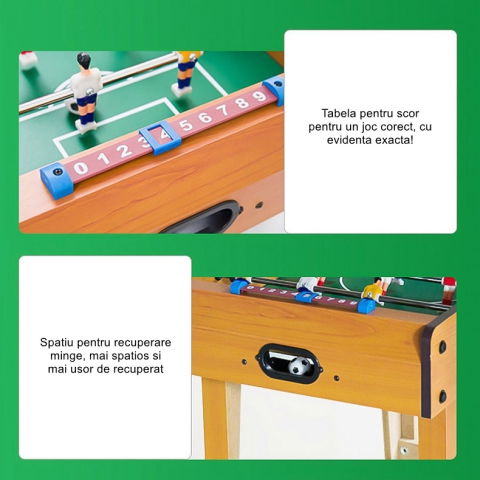 Import - Mini Masa de Fotbal cu Teren si 18 Jucatori Flippy, 6 Manere, cu Tablou pentru Scor, din Metal, Lemn si ABS, 50 x 25 x 16 cm, cu Picioruse, pentru copii/adulti