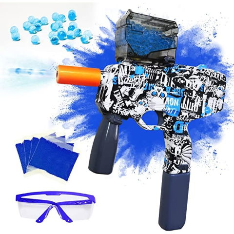 Mitraliere cu Bile Hidrogen - Mitraliera de jucarie electrica Flippy cu bile de hidrogen de gel, gun bluster, tragere in rafala, varsta peste 6 ani, ochelari de protectie, 5000 de bile incluse, cablu de incarcare, 40.1 x 31.6 cm, 