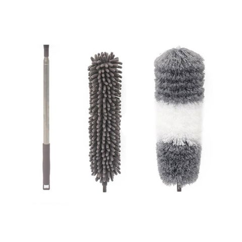 Maturi, Perii, Mopuri si Galeti - Mop din Microfibra pentru Curatenie, Flippy, Set 2 Capete Detasabil, Mop din Microfibra, Pamatuf pentru Praf, Maner Extensibil, EVA, Impachetate in Sac cu Fermoar, Gri