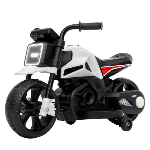Masinute, Triciclete si Masinute Electrice - Motocicleta Electrica cu 2 Roti Mari si 2 Roti Ajutatoare, Flippy, Acumulator Incarcare, Anti-Rasturnare, Lumini, Muzica, Motor:380, Baterie 6V4.5, 41.5x70x34 cm, 4.5 Kg, 3 Ani+, Alb Negru