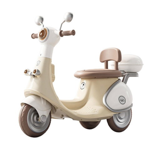 Import - Motocicletă Electrică cu 3 Roti, Flippy, Acumulator Încarcare, Anti-Rasturnare, Lumini, Sunete, Baterie 6V 7Ah, Telecomanda, 95x67x36cm, Bej