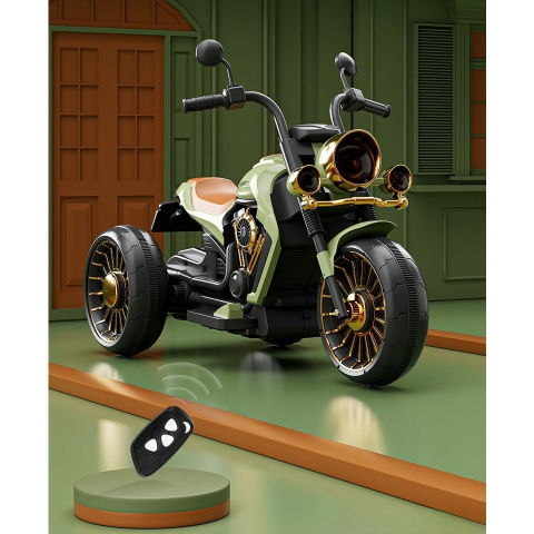 TeoMarket - Motocicleta Electrica Flippy, cu Acumulator, Bluetooth, Sistem Anti-Rasturnare, Sistem de Lumini si Sunet, 1-8 Ani, 93 x 48 x 63 cm, Verde